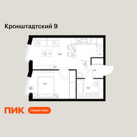 Планировка однокомнатной(квартира) площадью 38.6 квадратных метров в “ЖК Кронштадтский 9”