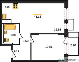 Планировка однокомнатной(квартира) площадью 41.12 квадратных метров в “ЖК Пятницкие луга”