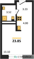 Планировка студии(квартира) площадью 23.85 квадратных метров в “ЖК ЭкоБунино (Южное Бунино)”