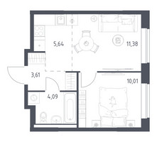 Планировка однокомнатной(квартира) площадью 34.73 квадратных метров в “ЖК Новое Видное”