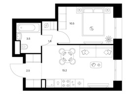 Планировка однокомнатной(квартира) площадью 33.5 квадратных метров в “ЖК Строгино 360”