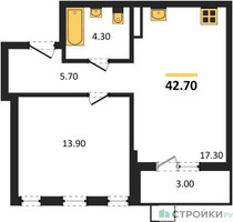 Планировка однокомнатной(квартира) площадью 42.7 квадратных метров в “ЖК Деснаречье”