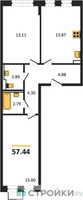 Планировка двухкомнатной(квартира) площадью 57.44 квадратных метров в “ЖК Квартал Западный”
