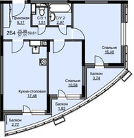 Планировка двухкомнатной(квартира) площадью 60.1 квадратных метров в “ЖК Соболевка”