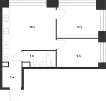 Планировка двухкомнатной(квартира) площадью 48.3 квадратных метров в “ЖК Войс”