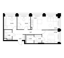 Планировка трехкомнатной(квартира) площадью 79.55 квадратных метров в “ЖК НОВА”