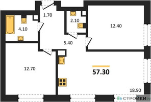 Планировка двухкомнатной(квартира) площадью 57.3 квадратных метров в “ЖК Шагал”
