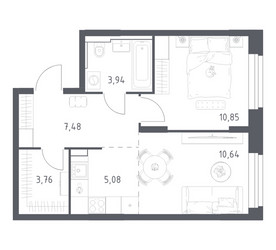 Планировка однокомнатной(квартира) площадью 41.75 квадратных метров в ЖК “ЖК Квартал Строгино”