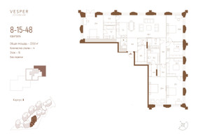 Планировка 4+ комнатной(квартира) площадью 228 квадратных метров в “ЖК Квартал Веспер Кутузовский”