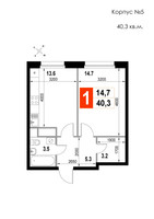 Планировка однокомнатной(квартира) площадью 40.3 квадратных метров в “ЖК Мытищи Сити”