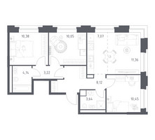 Планировка трехкомнатной(квартира) площадью 68.43 квадратных метров в “ЖК Верейская 41”