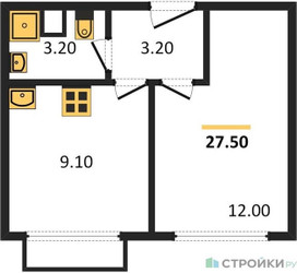 Планировка однокомнатной(квартира) площадью 27.5 квадратных метров в “ЖК Liberty (Либерти)”