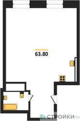 Планировка однокомнатной(квартира) площадью 63.8 квадратных метров в ЖК “ЖК Лайм”