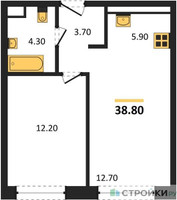 Планировка однокомнатной(квартира) площадью 38.8 квадратных метров в “Жилые кварталы Белый Град”