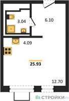 Планировка студии(квартира) площадью 25.93 квадратных метров в “ЖК Богдановский Лес”