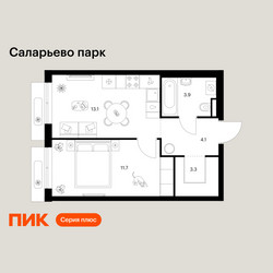 Планировка однокомнатной(квартира) площадью 36.1 квадратных метров в ЖК “ЖК Саларьево парк”