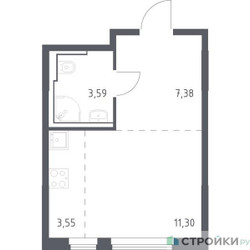 Планировка студии(квартира) площадью 25.82 квадратных метров в ЖК “ЖК Остафьево”