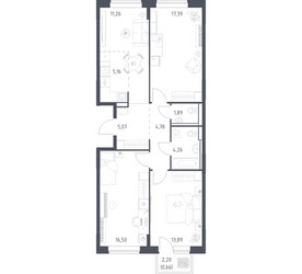 Планировка трехкомнатной(квартира) площадью 80.86 квадратных метров в ЖК “ЖК Подольские кварталы”