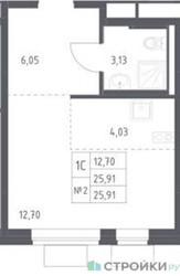Планировка однокомнатной(квартира) площадью 25.91 квадратных метров в ЖК “ЖК Подольские кварталы”
