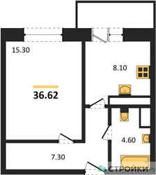 Планировка однокомнатной(квартира) площадью 39.7 квадратных метров в ЖК “ЖК Высокий берег (Ногинск)”