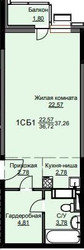 Планировка студии(квартира) площадью 37.8 квадратных метров в ЖК “ЖК Соболевка”