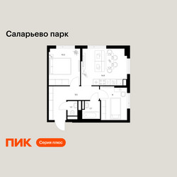 Планировка двухкомнатной(квартира) площадью 46.9 квадратных метров в ЖК “ЖК Саларьево парк”