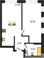 Планировка однокомнатной(квартира) площадью 41.8 квадратных метров в “ЖК Соколинн Парк”