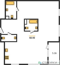 Планировка двухкомнатной(квартира) площадью 82.92 квадратных метров в ЖК “Квартал Foriver”