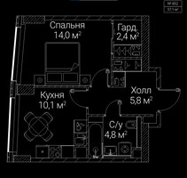 Планировка однокомнатной(квартира) площадью 37.1 квадратных метров в “ЖК СЕЗАР БУДУЩЕЕ”