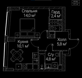 Планировка однокомнатной(квартира) площадью 37.1 квадратных метров в ЖК “ЖК СЕЗАР БУДУЩЕЕ”