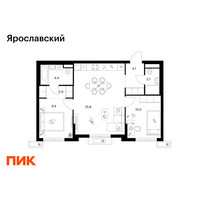 Планировка двухкомнатной(квартира) площадью 59.8 квадратных метров в “ЖК Ярославский”