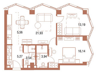 Планировка двухкомнатной(квартира) площадью 69.9 квадратных метров в ЖК “ЖК Симфония 34”
