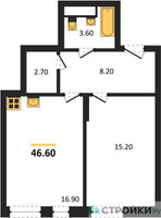 Планировка однокомнатной(квартира) площадью 46.6 квадратных метров в “ЖК Первый Московский”