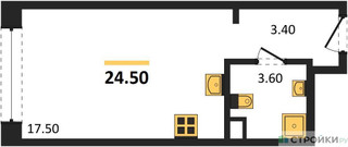 Планировка студии(квартира) площадью 24.5 квадратных метров в “ЖК Нагатино Ай-Лэнд”