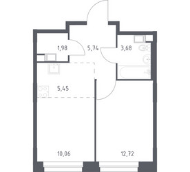 Планировка однокомнатной(квартира) площадью 39.63 квадратных метров в ЖК “ЖК ЭкоБунино (Южное Бунино)”