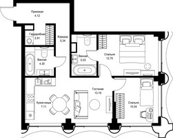Планировка двухкомнатной(квартира) площадью 64.64 квадратных метров в “Дом премиум-класса МИРА”