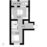 Планировка двухкомнатной(квартира) площадью 44.5 квадратных метров в “Апрелевка Клаб”