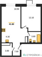 Планировка однокомнатной(квартира) площадью 41.8 квадратных метров в “ЖК ЭкоБунино (Южное Бунино)”