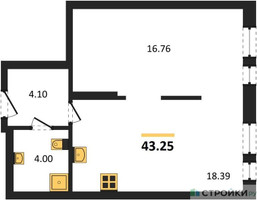 Планировка однокомнатной(апартаменты) площадью 43.25 квадратных метров в “ЖК EVOPARK Измайлово (Эвопарк Измайлово)”