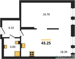 Планировка однокомнатной(апартаменты) площадью 43.25 квадратных метров в ЖК “ЖК EVOPARK Измайлово (Эвопарк Измайлово)”