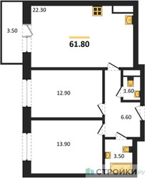 Планировка двухкомнатной(квартира) площадью 63.9 квадратных метров в ЖК “ЖК Одинцовские кварталы”