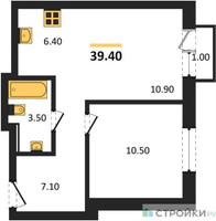 Планировка однокомнатной(квартира) площадью 39.4 квадратных метров в “ЖК Квартал Метроном”