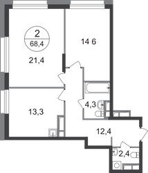 Планировка двухкомнатной(квартира) площадью 68.4 квадратных метров в ЖК “ЖК Первый Московский”