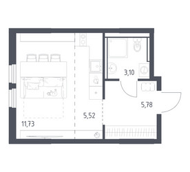 Планировка студии(квартира) площадью 26.13 квадратных метров в ЖК “ЖК Пригород Лесное”