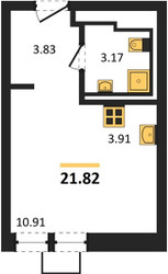 Планировка студии(квартира) площадью 21.82 квадратных метров в ЖК “ЖК Большое Путилково”