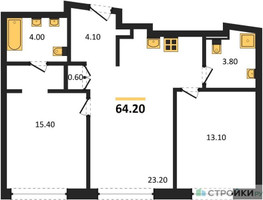 Планировка двухкомнатной(квартира) площадью 64.2 квадратных метров в “ЖК Остров”