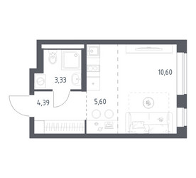 Планировка студии(квартира) площадью 23.92 квадратных метров в ЖК “ЖК Новое Видное”