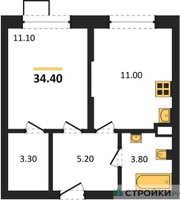 Планировка однокомнатной(квартира) площадью 34.4 квадратных метров в “ЖК Видный берег 2”