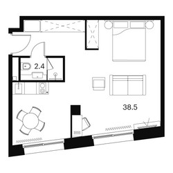 Планировка студии(апартаменты) площадью 40.9 квадратных метров в ЖК “ЖК Аквилон Signal (Аквилон Сигнал)”