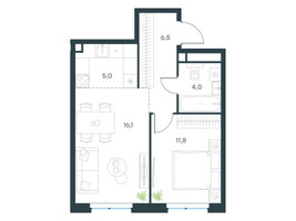 Планировка двухкомнатной(квартира) площадью 43.4 квадратных метров в “ЖК Левел Мичуринский”